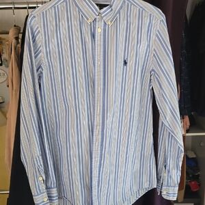 SOLD! Ralph Lauren Blue and White Striped Button-Down Shirt, BOYS, XL (18-20)